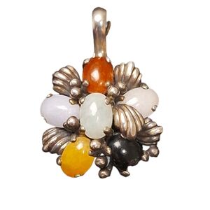 Vintage Multicolor Jade Sterling Silver Pendant Multi-stone Weighs 4.91 Grams